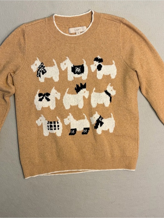 LOFT Tops - LOFT Camel and White Scottie Dog Knit Sweater
